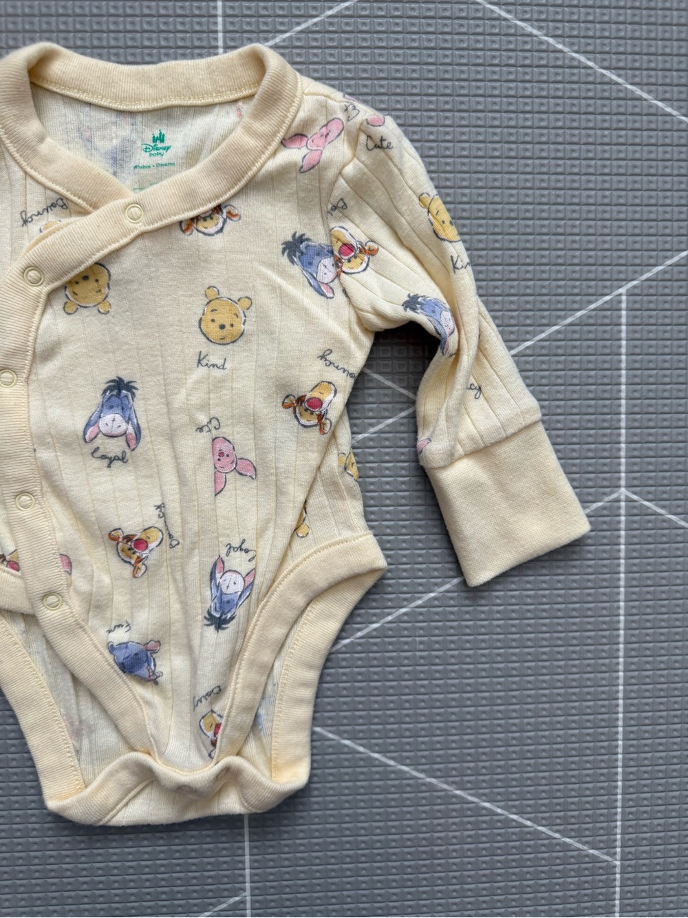 Disney|Baby gender neutral Winnie Pooh Cream yellow ribbed Long-Sleeve one piece